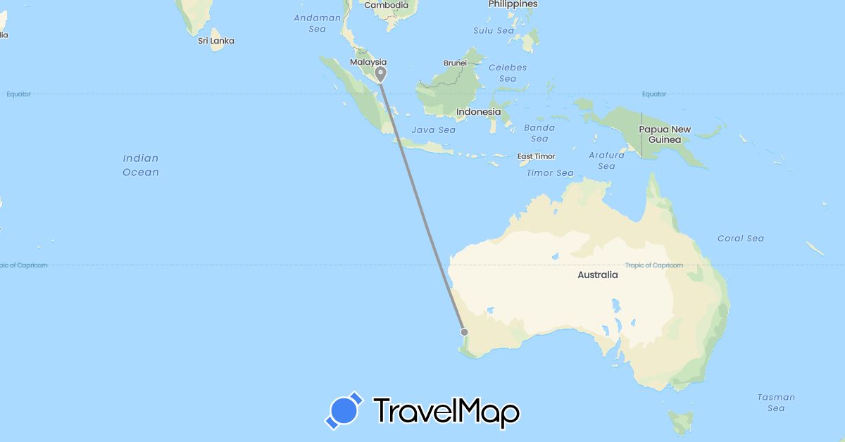 TravelMap itinerary: driving, plane in Australia, Singapore (Asia, Oceania)
